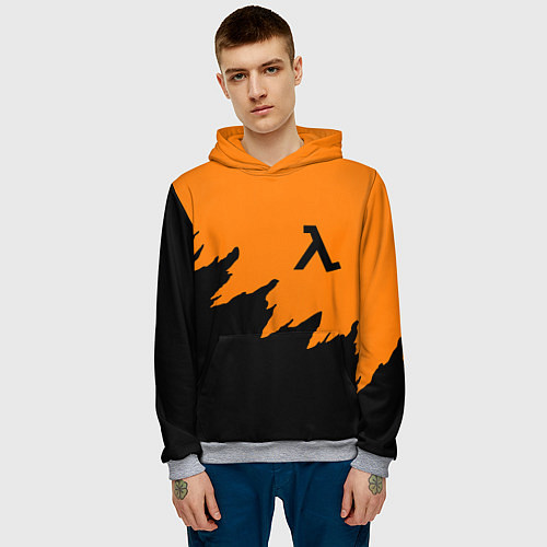 Мужская толстовка Half life чёрно оранжевый / 3D-Меланж – фото 3