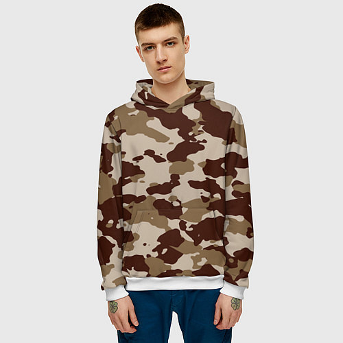 Мужская толстовка Коричневый камуфляж текстура / 3D-Белый – фото 3