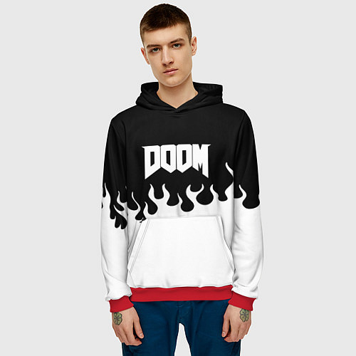 Мужская толстовка Doom fire white / 3D-Красный – фото 3