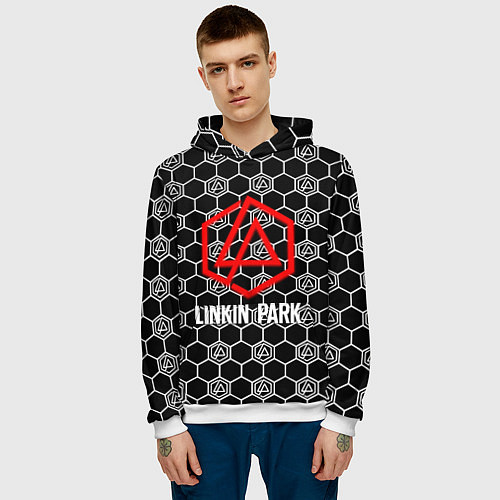 Мужская толстовка Linkin park logo pattern / 3D-Белый – фото 3