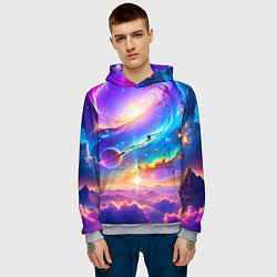 Толстовка-худи мужская Космос в неоновых тонах, цвет: 3D-меланж — фото 2