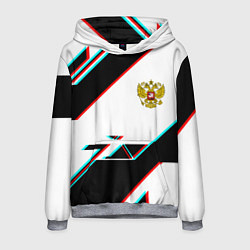 Толстовка-худи мужская Россия спортивная геометрия глитч, цвет: 3D-меланж