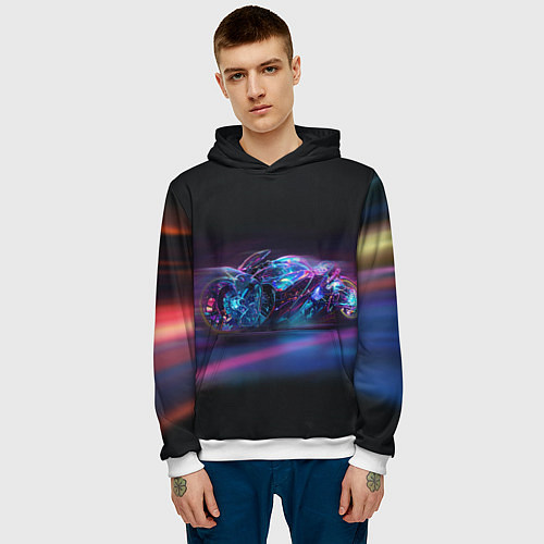 Мужская толстовка Неоновый мотоцикл абстракция / 3D-Белый – фото 3