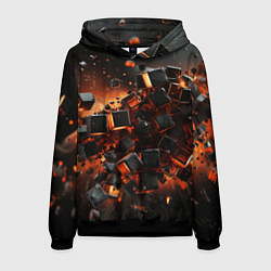 Толстовка-худи мужская Черные кубики во взрыве абстракции, цвет: 3D-черный