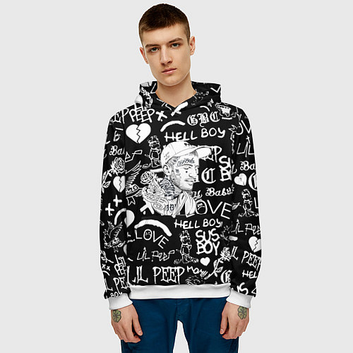 Мужская толстовка Lil Peep pattern автографы лого / 3D-Белый – фото 3