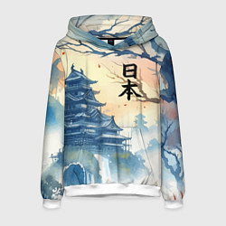 Толстовка-худи мужская Japanese landscape - watercolor, цвет: 3D-белый