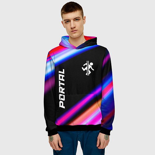 Мужская толстовка Portal fast light neon stripes / 3D-Черный – фото 3