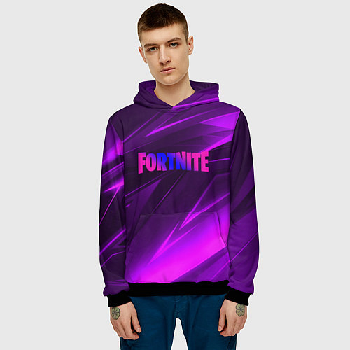 Мужская толстовка Fortnite neon stripes angles logo / 3D-Черный – фото 3