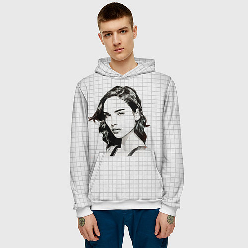 Мужская толстовка Рисунок Галь Гадот в тетради в клетку / 3D-Белый – фото 3