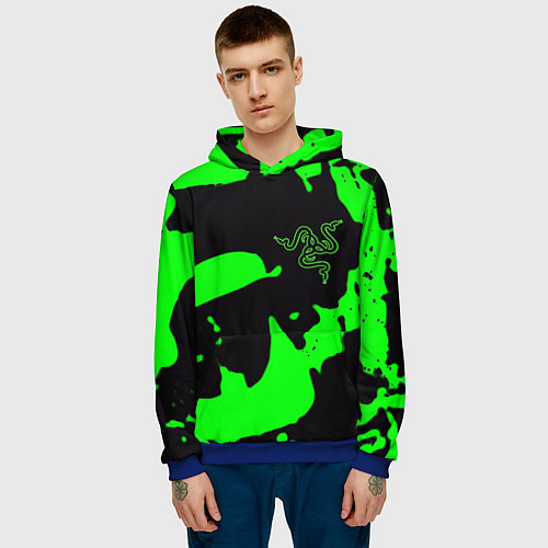 Мужская толстовка Razer кислотный стиль краски / 3D-Синий – фото 3