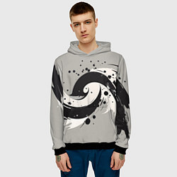 Толстовка-худи мужская Инь-янь абстракция - нейроарт, цвет: 3D-черный — фото 2