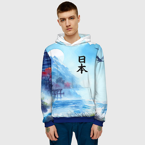 Мужская толстовка Японский морской пейзаж - нейроарт / 3D-Синий – фото 3