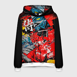 Толстовка-худи мужская Самурай и демон Они, цвет: 3D-белый