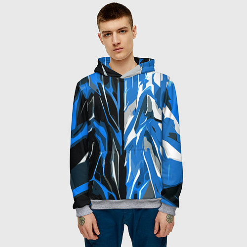 Мужская толстовка Синяя абстракция на чёрно-белом фоне / 3D-Меланж – фото 3