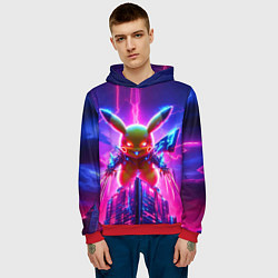 Толстовка-худи мужская Neon horror - cyber Pikachu, цвет: 3D-красный — фото 2