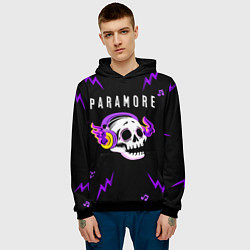 Толстовка-худи мужская Paramore неоновый череп, цвет: 3D-черный — фото 2