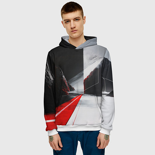 Мужская толстовка Футуристичный пейзаж в стиле авангард / 3D-Белый – фото 3