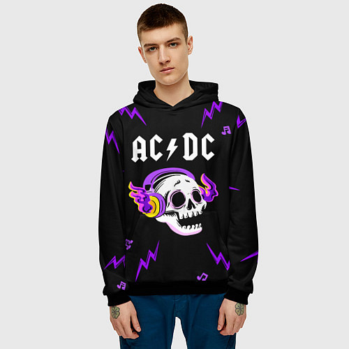Мужская толстовка AC DC неоновый череп / 3D-Черный – фото 3
