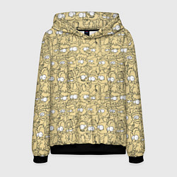 Толстовка-худи мужская Дудл человечки носатые - паттерн, цвет: 3D-черный