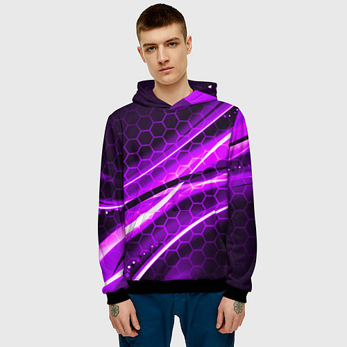 Мужская толстовка Неоновая броня текстура / 3D-Черный – фото 3