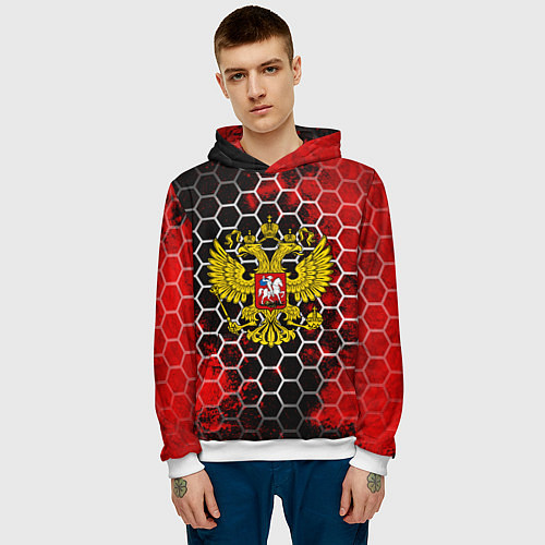 Мужская толстовка Герб РФ краски броня / 3D-Белый – фото 3