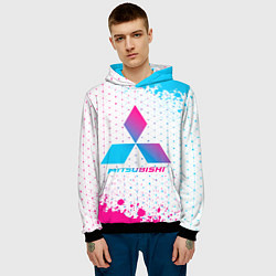 Толстовка-худи мужская Mitsubishi neon gradient style, цвет: 3D-черный — фото 2