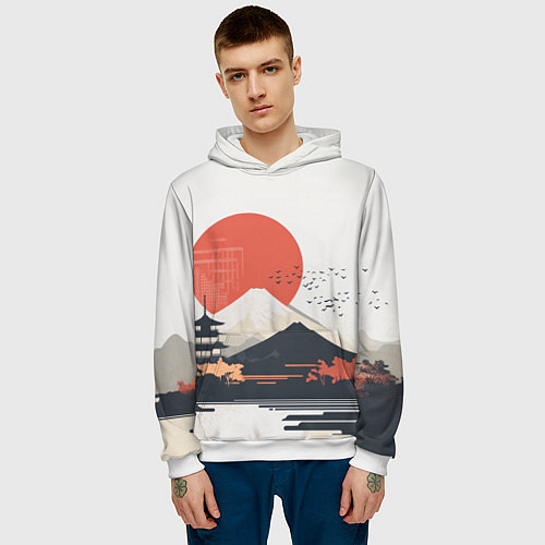 Мужская толстовка Японский осенний пейзаж / 3D-Белый – фото 3
