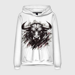 Толстовка-худи мужская Гранж - портрет быка: голова, цвет: 3D-белый
