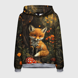 Толстовка-худи мужская Лисёнок в волшебном лесу, цвет: 3D-меланж