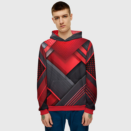 Мужская толстовка Геометрия красные черные пластины / 3D-Красный – фото 3
