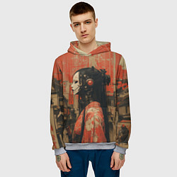 Толстовка-худи мужская Девушка-андроид в кимоно, цвет: 3D-меланж — фото 2