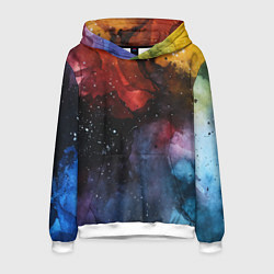 Толстовка-худи мужская Акварельная цветная абстракция, цвет: 3D-белый