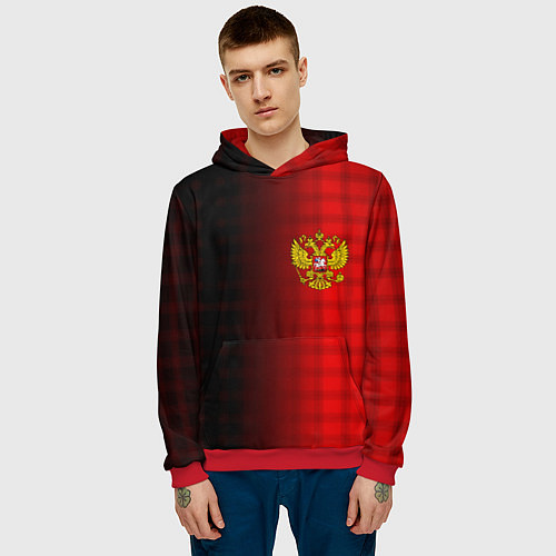 Мужская толстовка Герб РФ текстура красный / 3D-Красный – фото 3