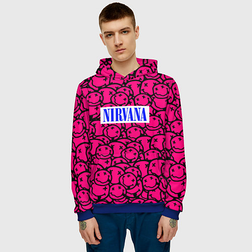 Мужская толстовка Nirvana pink logo / 3D-Синий – фото 3