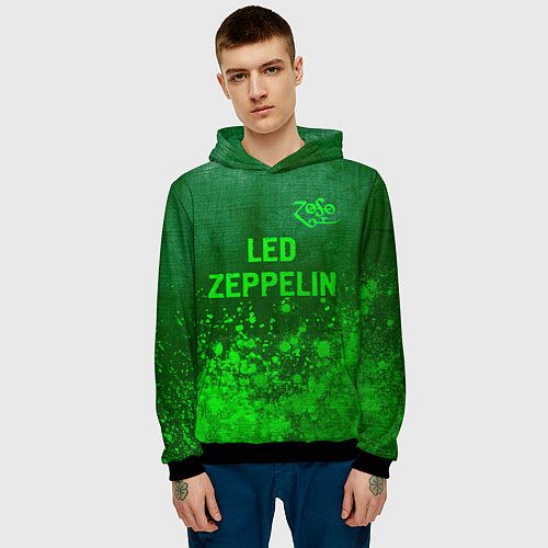 Мужская толстовка Led Zeppelin - green gradient посередине / 3D-Черный – фото 3