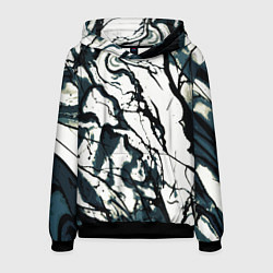 Толстовка-худи мужская Абстрактная текстура мрамор белый с тёмно-синим, цвет: 3D-черный