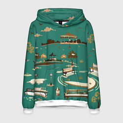 Толстовка-худи мужская Осенний городской парк, цвет: 3D-белый