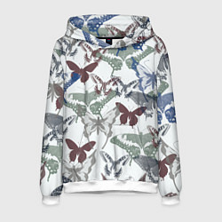 Толстовка-худи мужская Бабочки на белом фоне - паттерн, цвет: 3D-белый