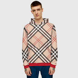 Толстовка-худи мужская Стильная клетка - шотландка, крупно, цвет: 3D-красный — фото 2