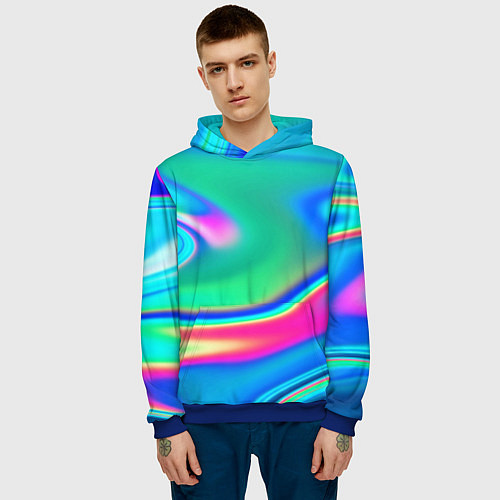 Мужская толстовка Неоновые голографические краски - светло-голубоват / 3D-Синий – фото 3