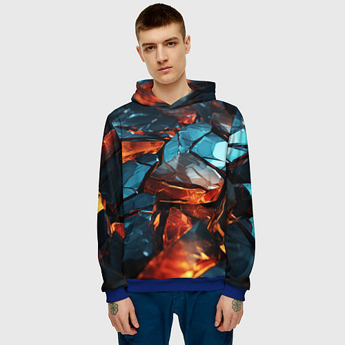 Мужская толстовка Разломленные камни с янтарным свечением / 3D-Синий – фото 3