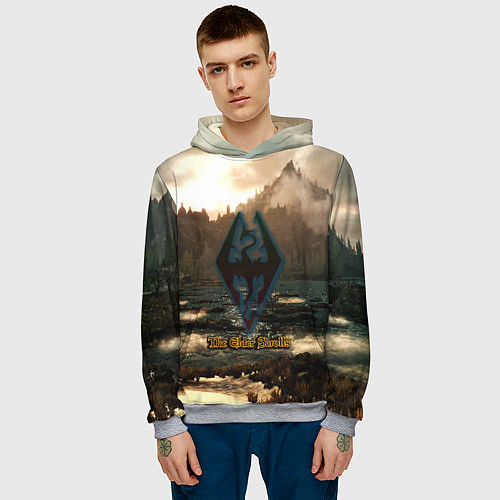 Мужская толстовка Skyrim logo природа / 3D-Меланж – фото 3