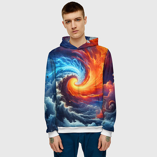 Мужская толстовка Столкновение двух стихий - инь янь / 3D-Белый – фото 3