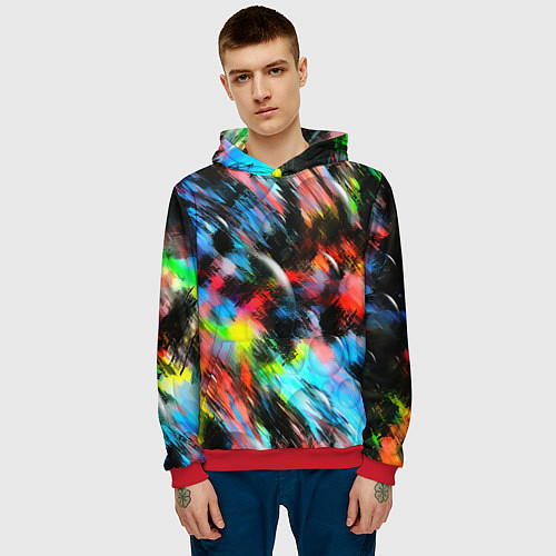 Мужская толстовка Цветные краски абстракция / 3D-Красный – фото 3