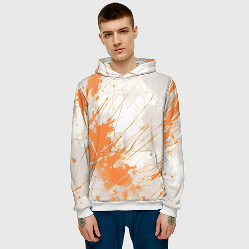 Мужская толстовка Оранжевая краска на белом / 3D-Белый – фото 3