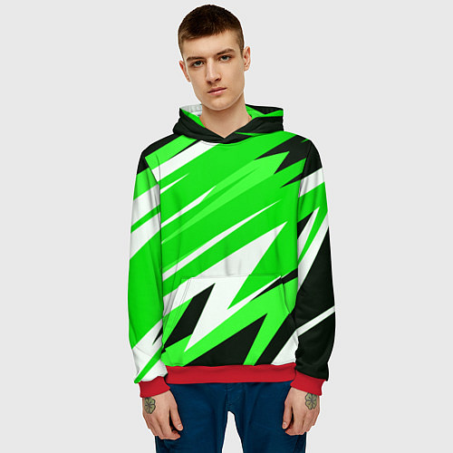 Мужская толстовка Geometry stripes green / 3D-Красный – фото 3