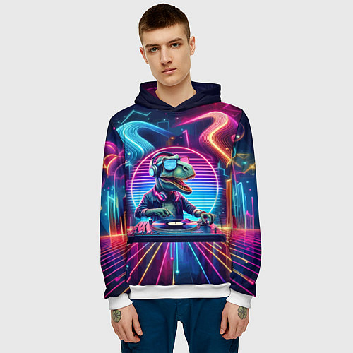 Мужская толстовка Dino DJ - neon glow / 3D-Белый – фото 3