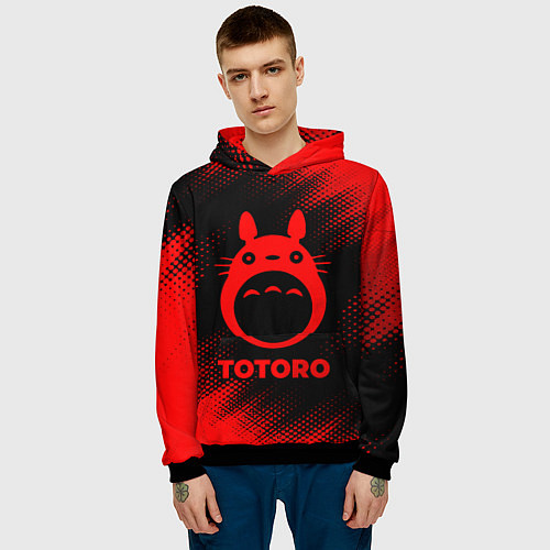 Мужская толстовка Totoro - red gradient / 3D-Черный – фото 3