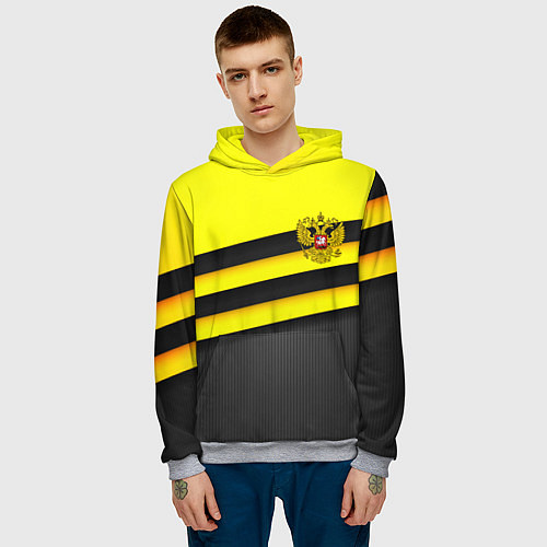 Мужская толстовка Герб РФ геометрия линии / 3D-Меланж – фото 3