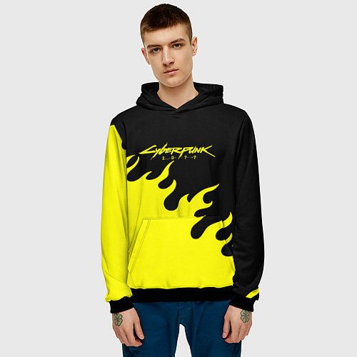 Мужская толстовка Cyberpunk 2077 желтый fire / 3D-Черный – фото 3